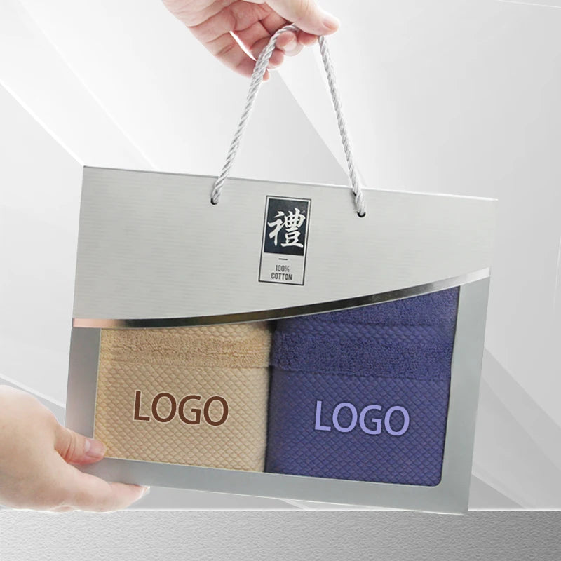 100% Cotton Customized logo Luxury Wedding Door Gift Bath Towel Set with Gift Box