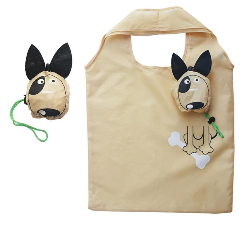 Customized Logo Creative Cartoon Puppy Dog Design Reusable Folding Portable Silk-screen Printed Polyester Shopping Bag