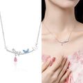 FDXZ-182 S925 Sterling Silver Bowknot Arc Necklace Women Water Drop Butterfly Zircon for Valentine's Day Birthday Gift Jewelry MegaBDM