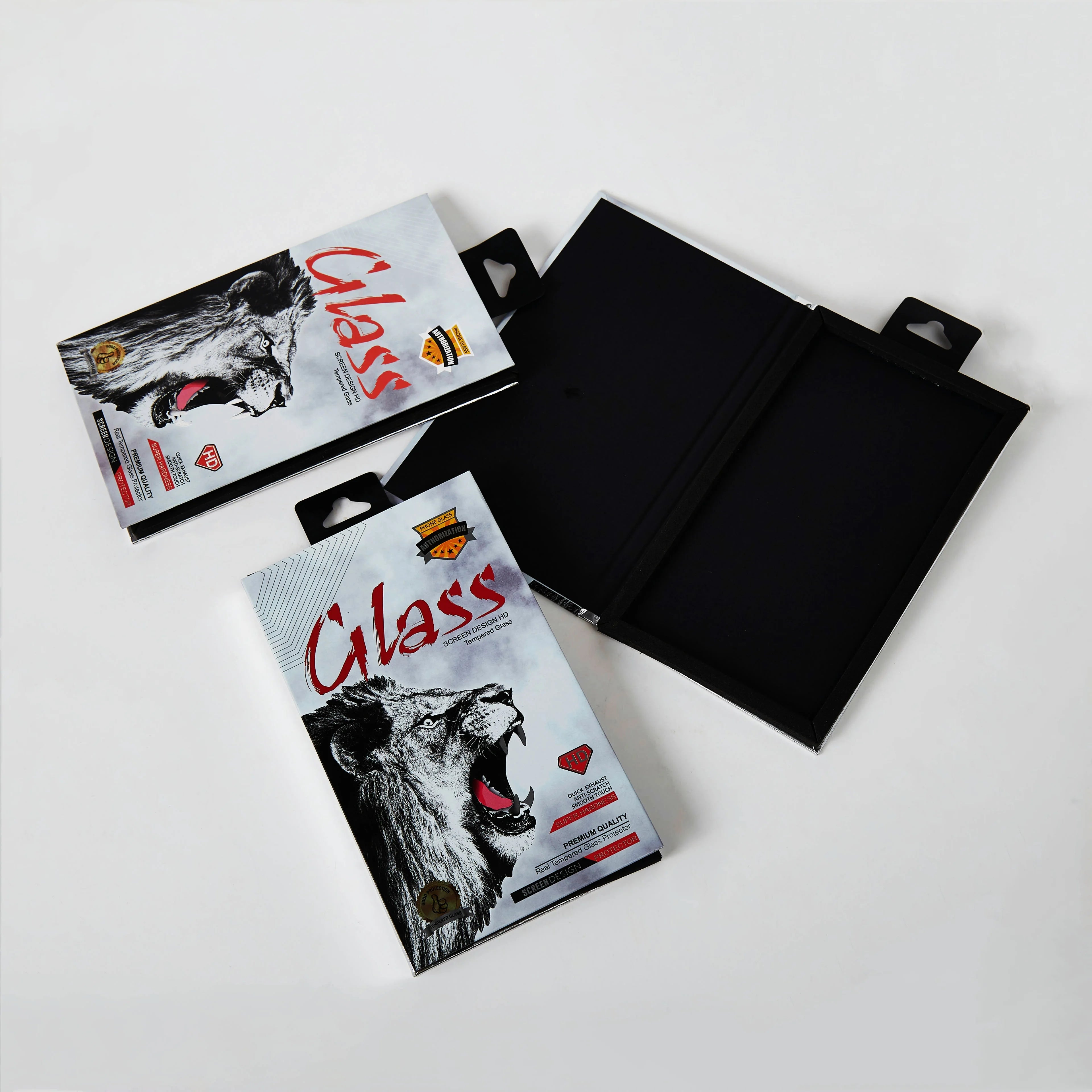 Wholesale Custom logo Printed Tempered Glass Phone Screen Protector Paper Boxes Packaging Box With Hook