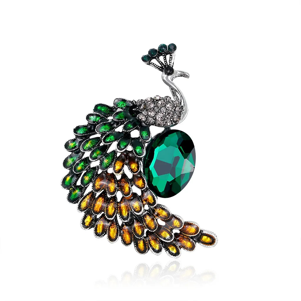 Promotional Metal Wholesale Fashion Zinc Alloy Women Animal Jewelry Decorative Crystal Peacock Shape Brooch Pins Jewelry