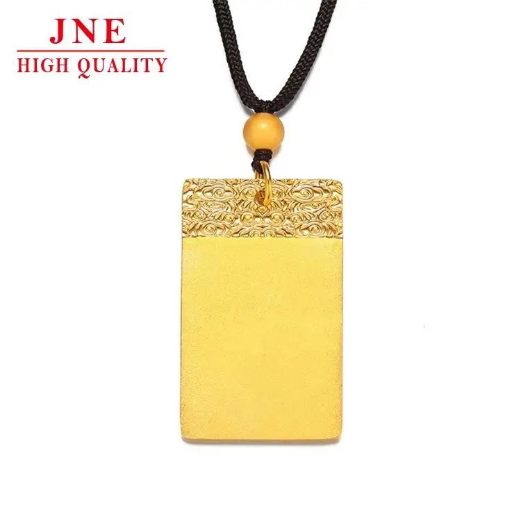 Gold Xiangyun Lucky Pendant Tied Black Rope Necklace Men's and Women's Rectangular Elegant square Plate Pendant Copper Jewelry