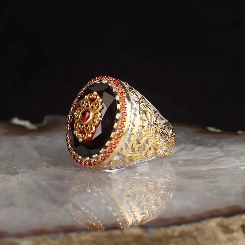 Hot New 925 Sterling Silver Male Ring Ottoman Style Bi-Color Rhodium and Gold Plating Fine Men's Jewelry