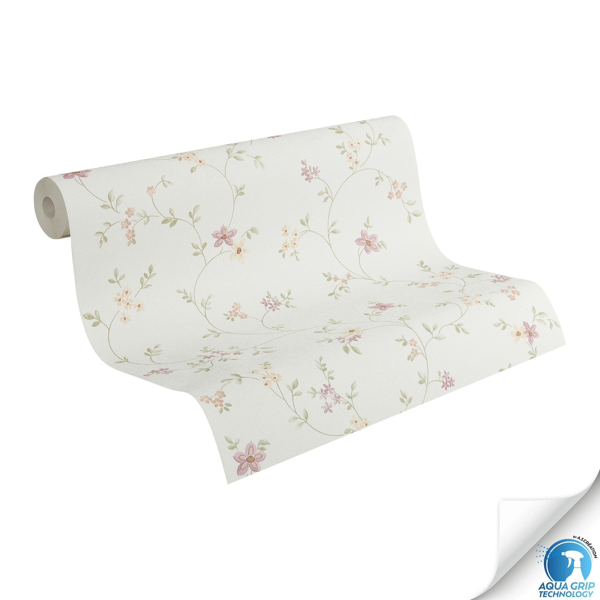 Made in Germany - Pre-Pasted Wallpaper Rolls Floral White Green - Non Woven Vinyl - Flower Wallpaper Pre-glued - 1005 x 053 m