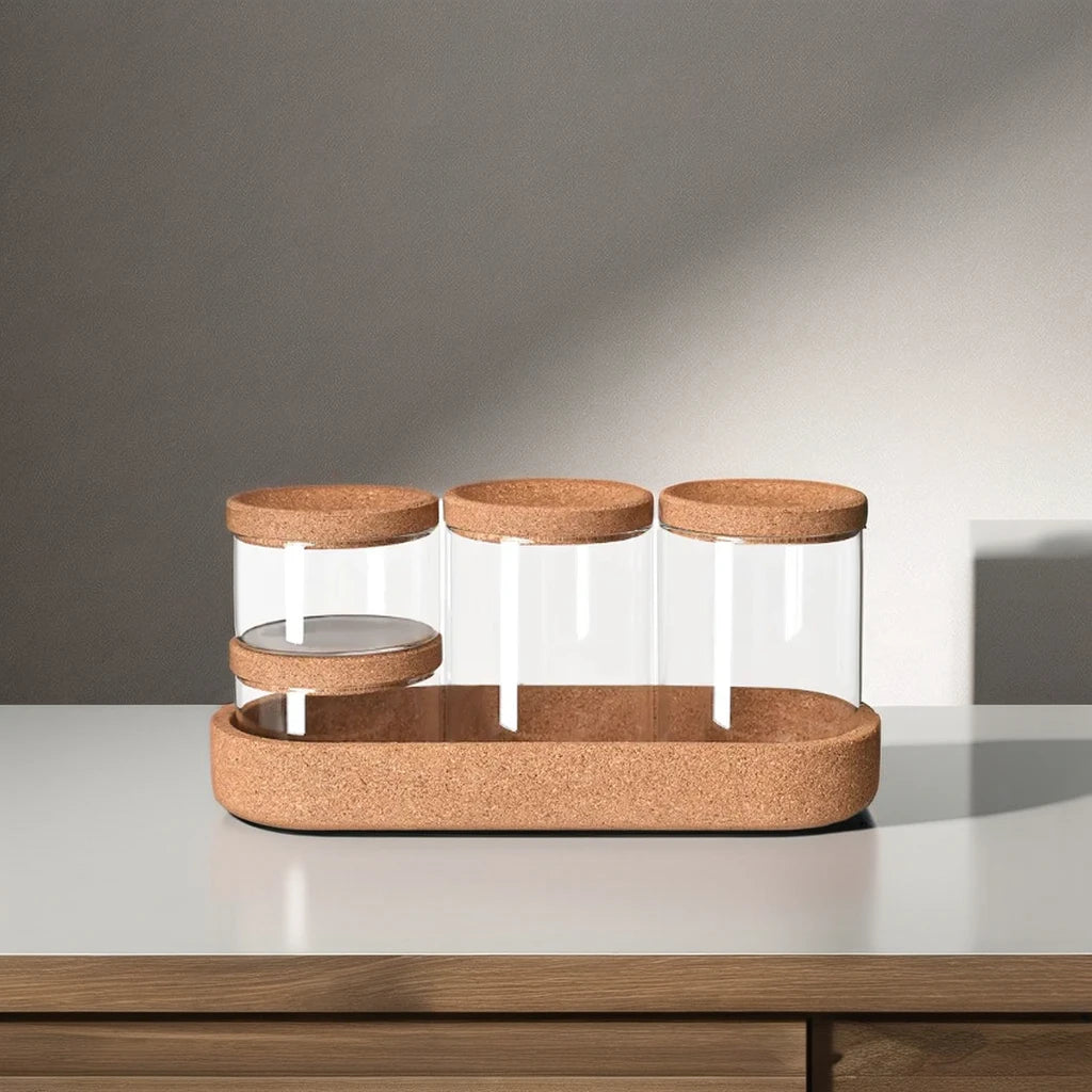 Customizable 4 Pcs Glass Jar Set Kitchen Storage Container with Lid for Food & Tea Tableware Bottle-Shaped Logo Technics