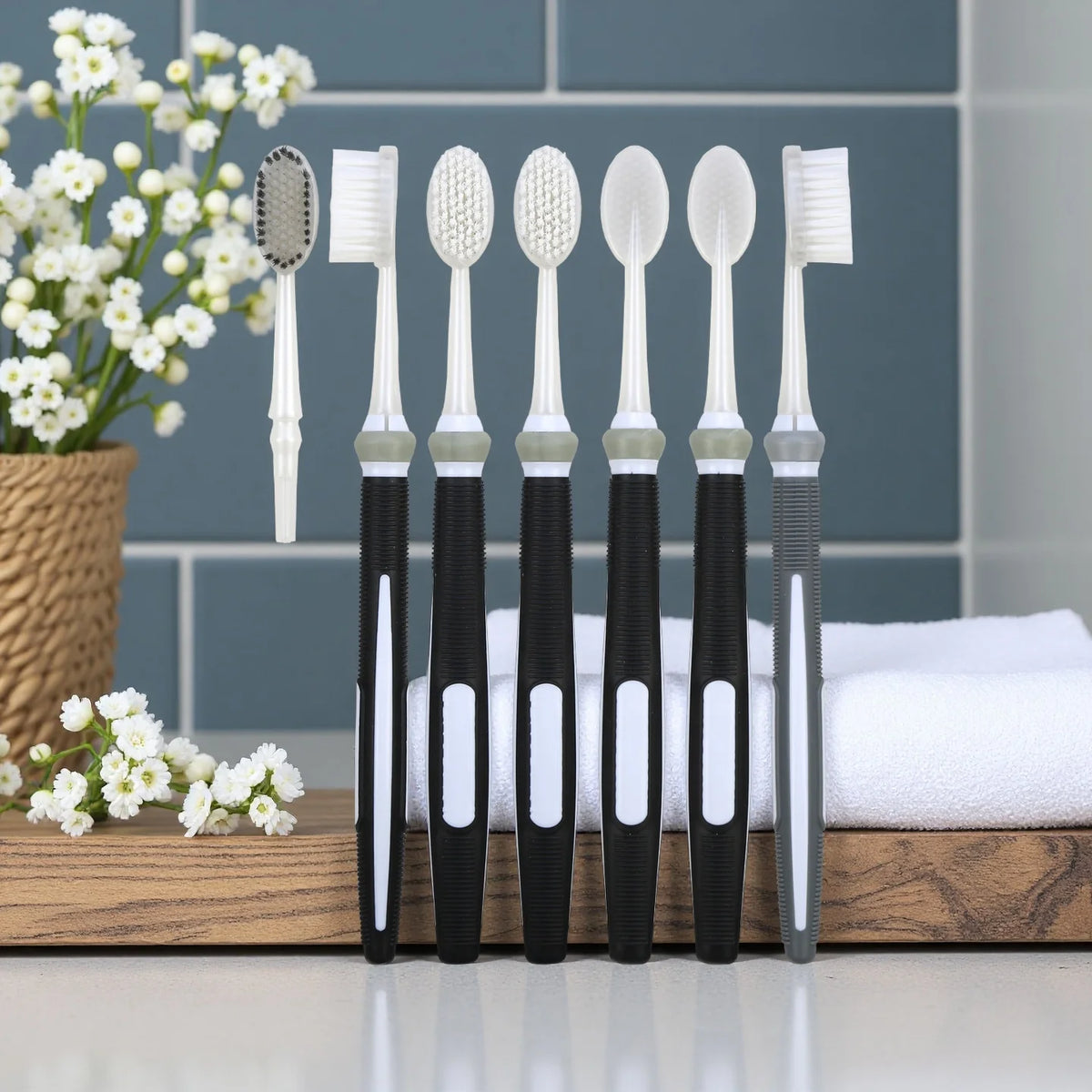 Head Replaceable Toothbrush for Adult with Nylon 610 Medium and Soft Bristles Dense Tufts Array