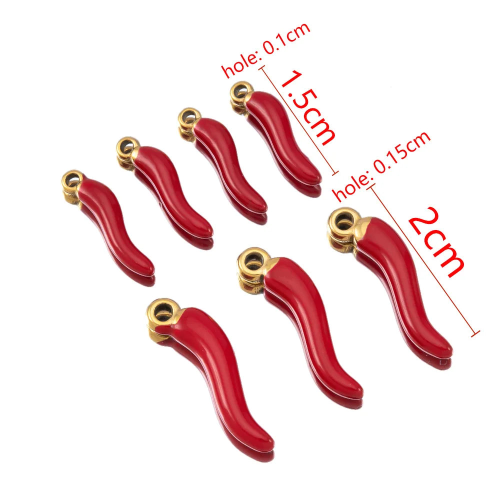 3D DIY Gold Plated Stainless Steel Jewelry Making Accessories Enamel Enameled Vegetable Hot Pepper Chili Charm Pendant