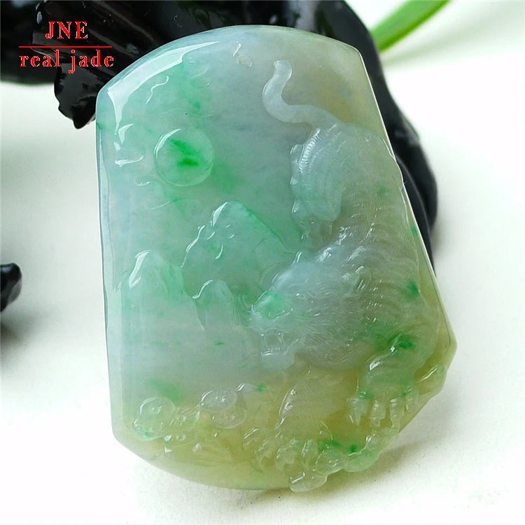 Myanmar Natural a Type Jadeite Jade Pendant SANCAI Chinese Zodiac Tiger Emerald Pendant 25.85