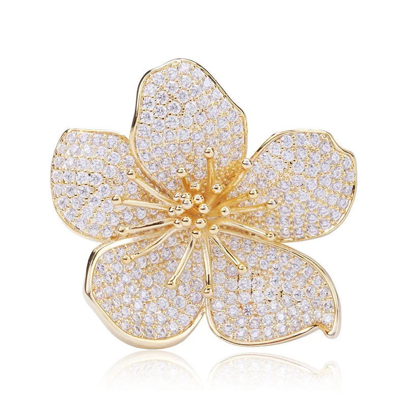 Premium Quality Rhinestone Zircon Five Petal Flower Brooch Fashion Jewelry for Wedding Party Gift