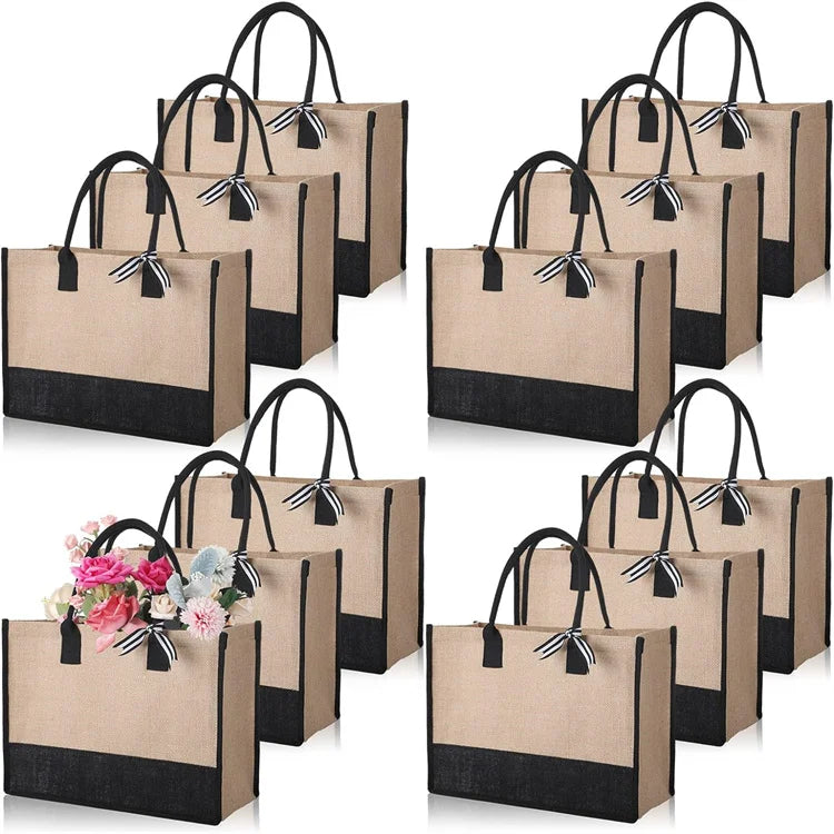 Custom Printing Logo Natural Gunny Eco Friendly Jute Tote Bags Wholesale Recycle Foldable Jute Shopping Bag