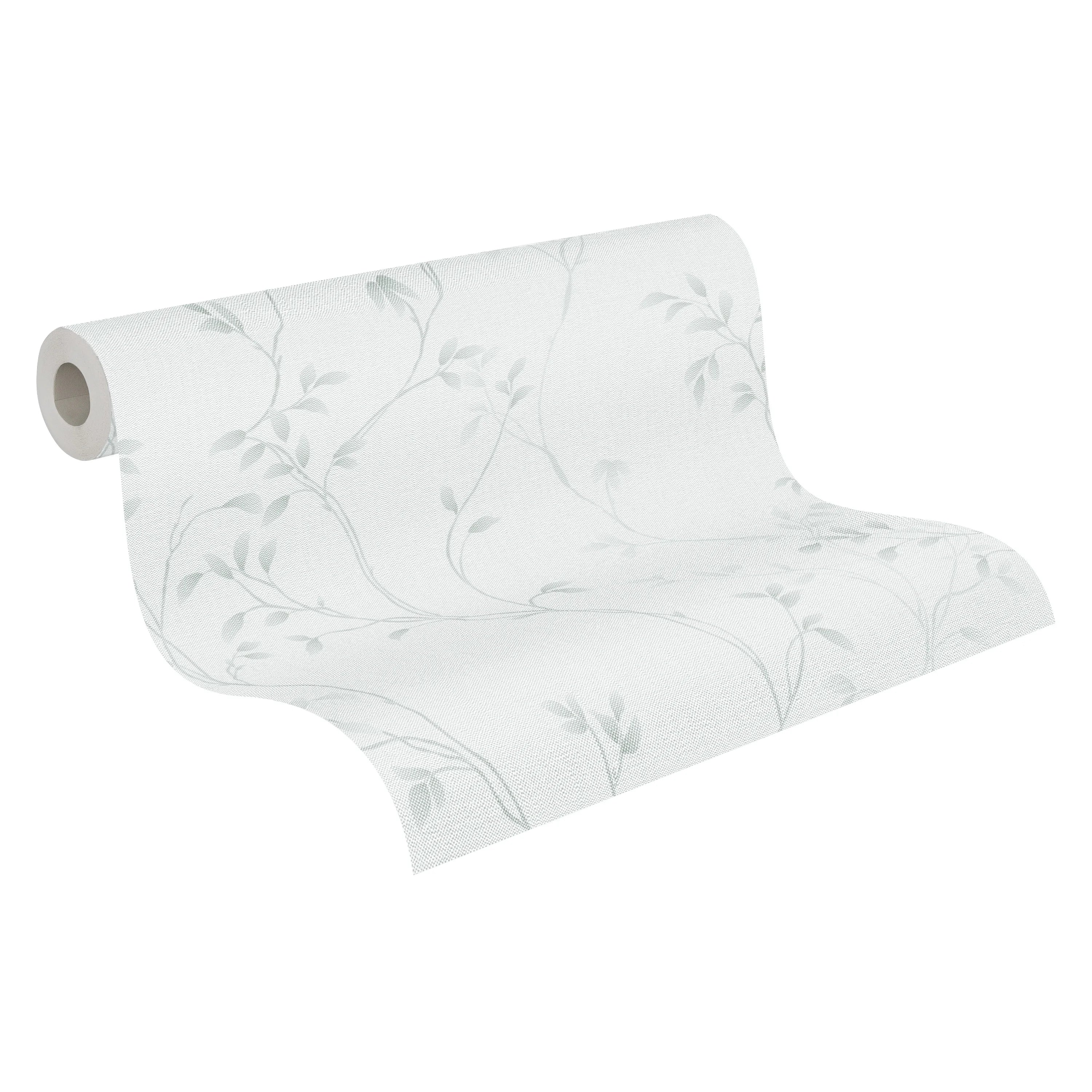 Made in Germany Anti-static Hotel Bathroom Wallpaper Rolls Leaf Tendril White Grey Non Woven Modern Floral 1005x053m