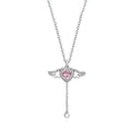 Romantic Heart shaped Necklace with Angel Wings 925 Silver Pink and White Zircon