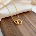 Minimalist Stainless Steel Zircon Bezel Setting Heart Double Buckle Necklace for Women Interlocking Rings Chain Elegant Non Gift