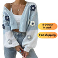 Hot Sale Womens Long Sleeve Open Front Sweaters Floral Colorblock Drop Shoulder Cardigan Women's Sweaters with Buttons