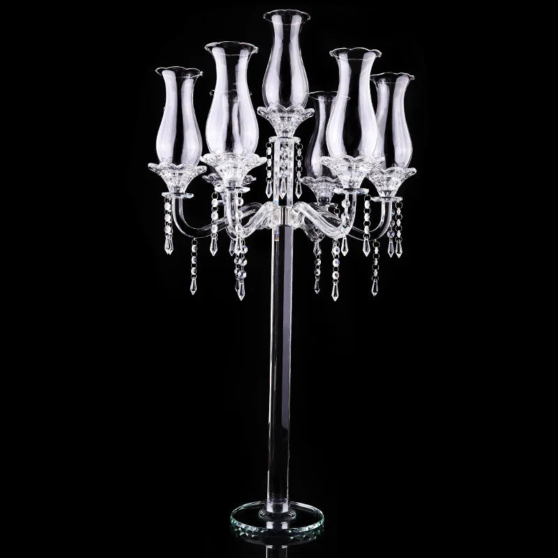 5 Arm Crystal Glass Taper Candle Holder Candelabra Wedding Decoration Table Centerpieces Crystal Glass Candle Holder Party Decor