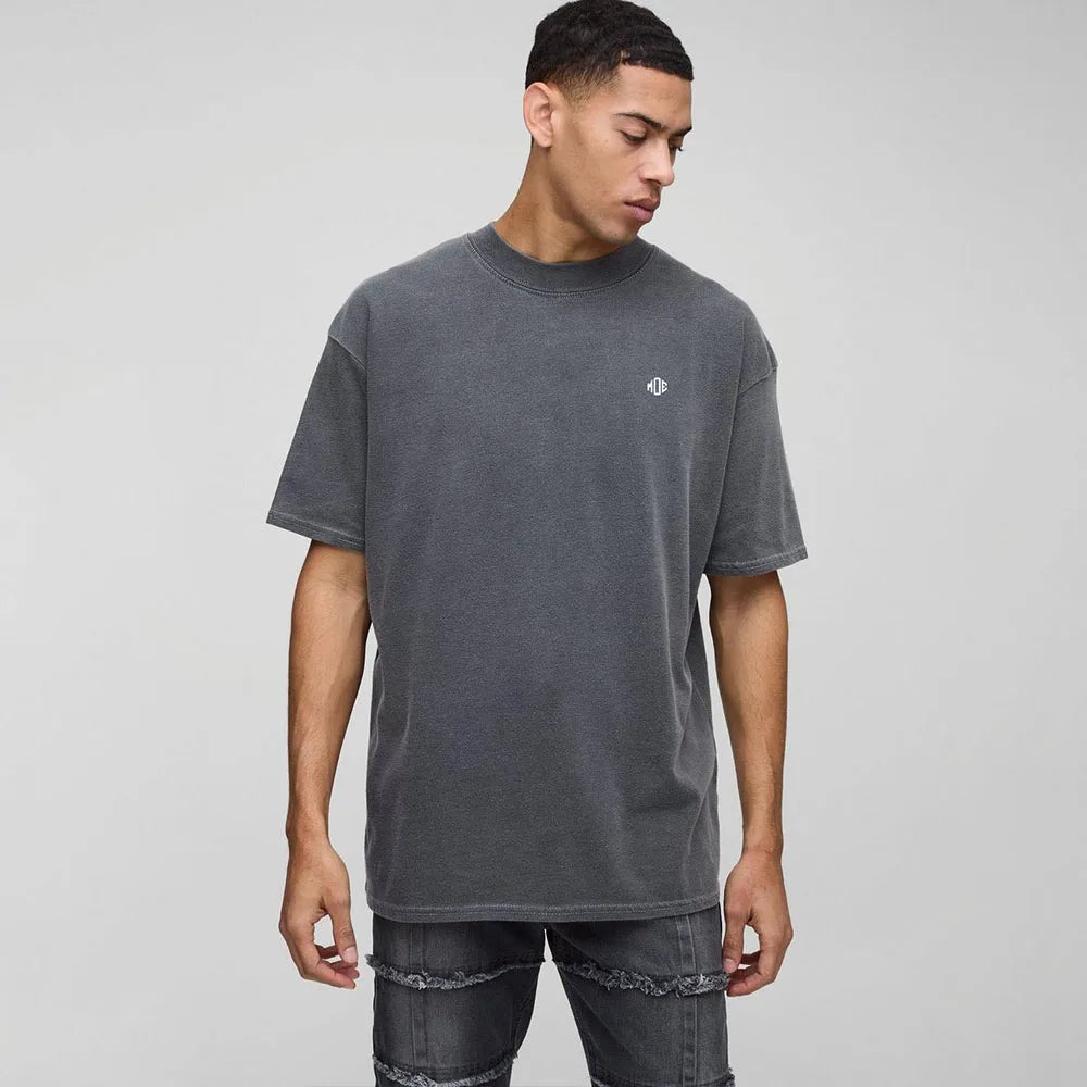 Oversized Boxy 100% Cotton Men's Loose Fit Heavyweight 200gsm Thick Plus Size Solid Long Drop Shoulder O Neck Tee