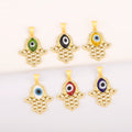 QIKU Children's Trendy Gold Plated Bohemian Hamsa Hand Eye of Evil CZ Studded Necklace Charm Spiritual Protection Jewelry