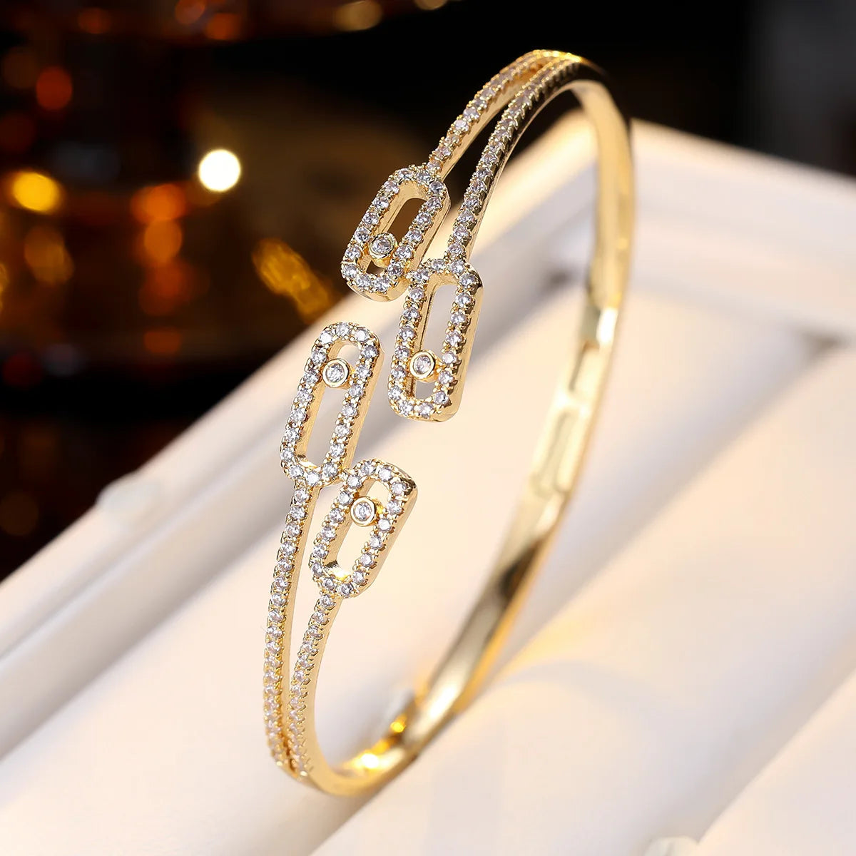 Resoul Oval Bezel Open Zircon Cuff Bangle Silver Plated Luxury Fashion Bracelets Jewelry for Women Party Daily Wear MegaBDM