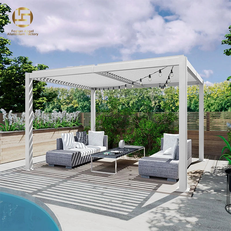 Aluminium Louvered Pergola with Glass and Screen 4x3 Size Motorized LED Screen for Balcony