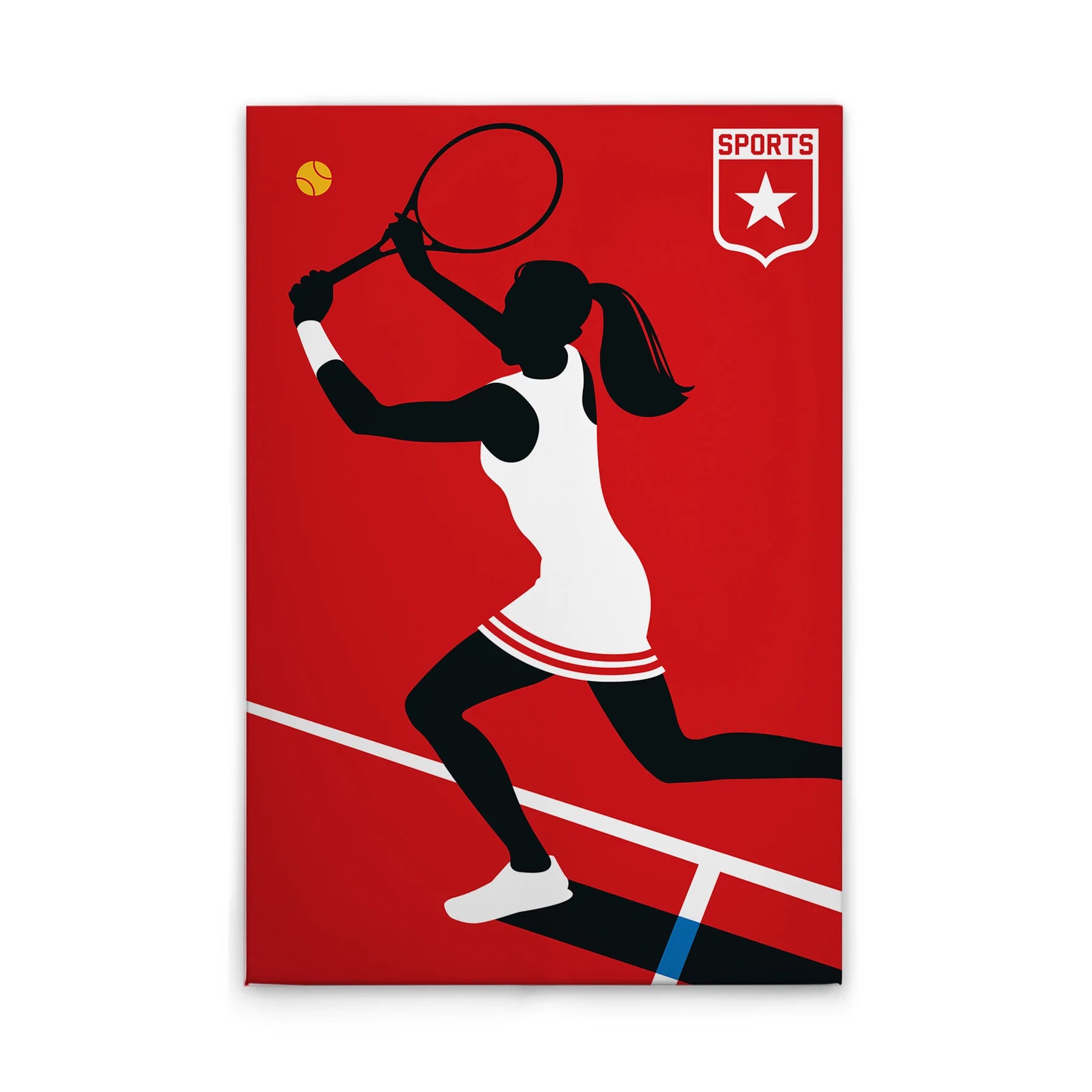 Made In Germany - Home Decor Canvas Picture Retro Tennis Player - Wall Painting Mural In Red And Yellow - Stretcher Frame Art