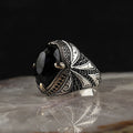 Turkish Jewelry Ottoman Ring Mens Luxury 925 Sterling Silver Black Ring Natural Stone Wholesale Jewelry From Turkey