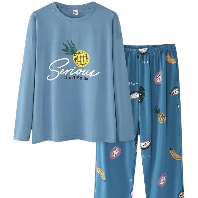 Women's Luxury Elegant Cotton Pyjama Low Rise Sleepwear Elastic Waist Soft Comfortable Printed Pattern Combo Front Summer Autumn