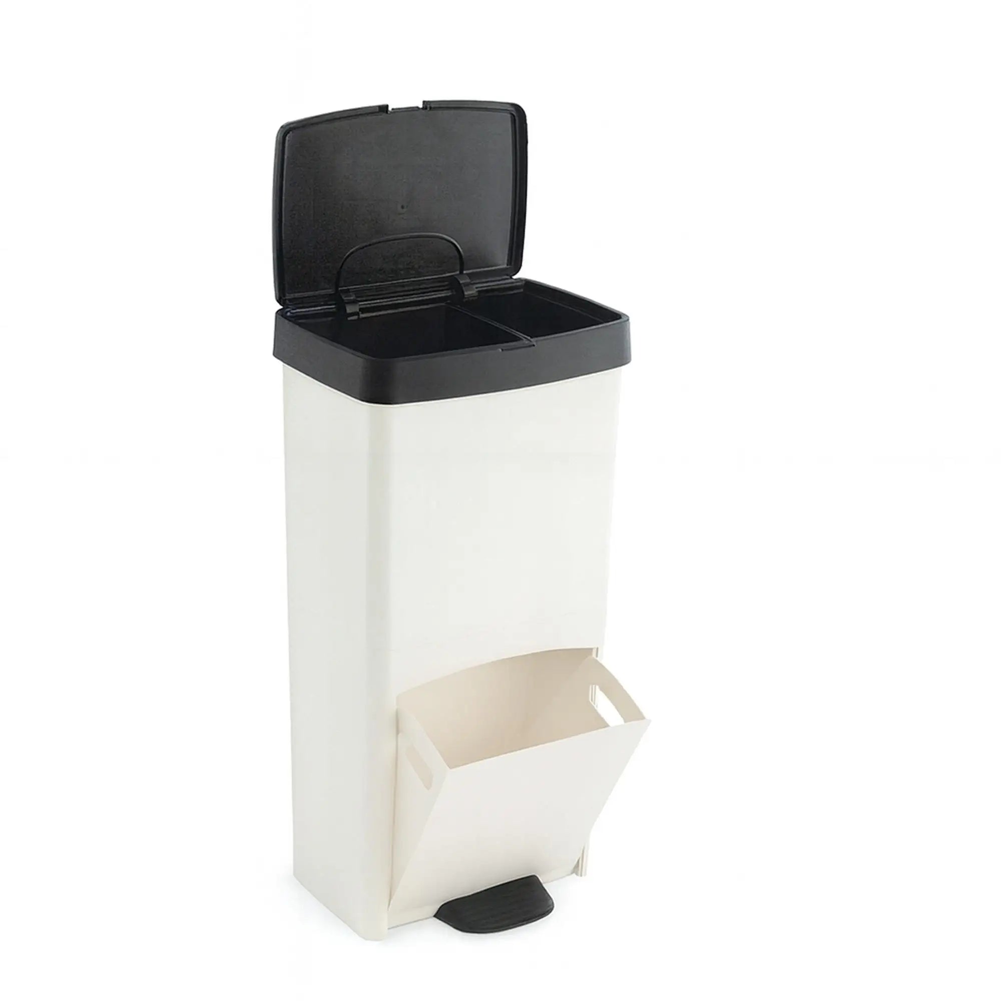 70L Vertical Waste or Recycling Bin 2 Compartments Waste Bin 76cm High Easy Management Black and White