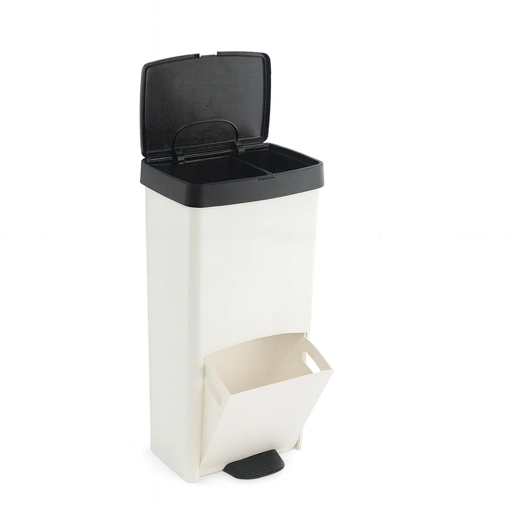 70L Vertical Waste or Recycling Bin 2 Compartments Waste Bin 76cm High Easy Management Black and White