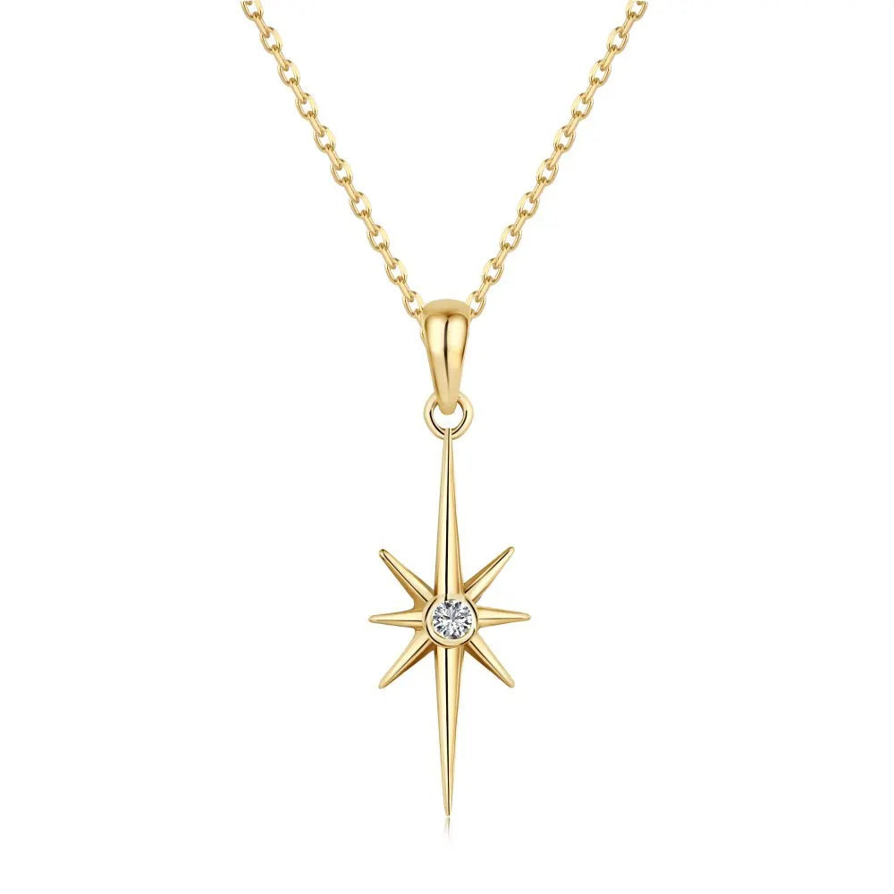 S925 Sterling Silver Pendant Necklace Star of Bethlehem Simple Christmas Necklace Chain for Womens Gold Jewelry
