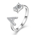 925 Sterling Silver Personalized Initial Letter a Adjustable Cubic Zirconia Ring Rhodium Plating Letter Design Ring for Women MegaBDM