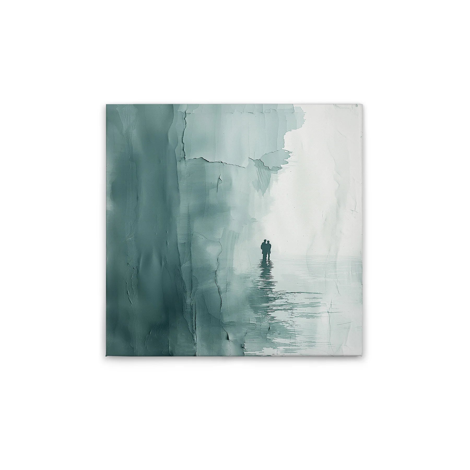 Made in Germany Modern Abstract Beach Motif Canvas Wall Mural with Blue Grey Wooden Stretcher Frame