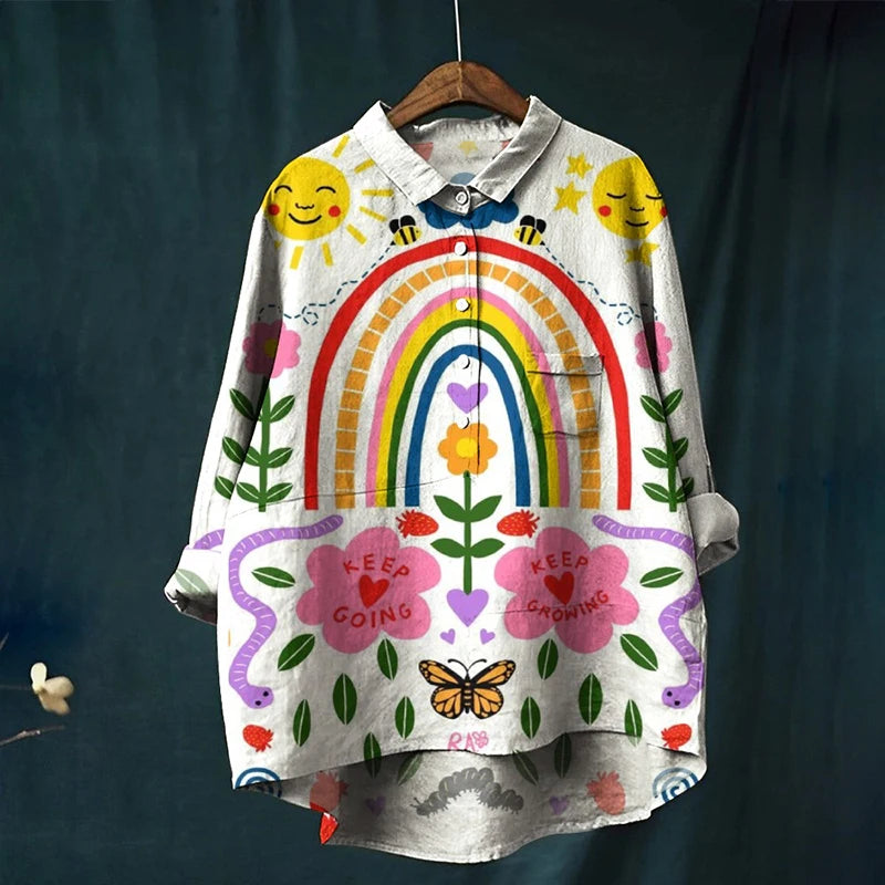 2025 Spring New Arrival Long-sleeve Shirts: Fashionable and Trendy Printed Hawaiian-style Women's Shirts
