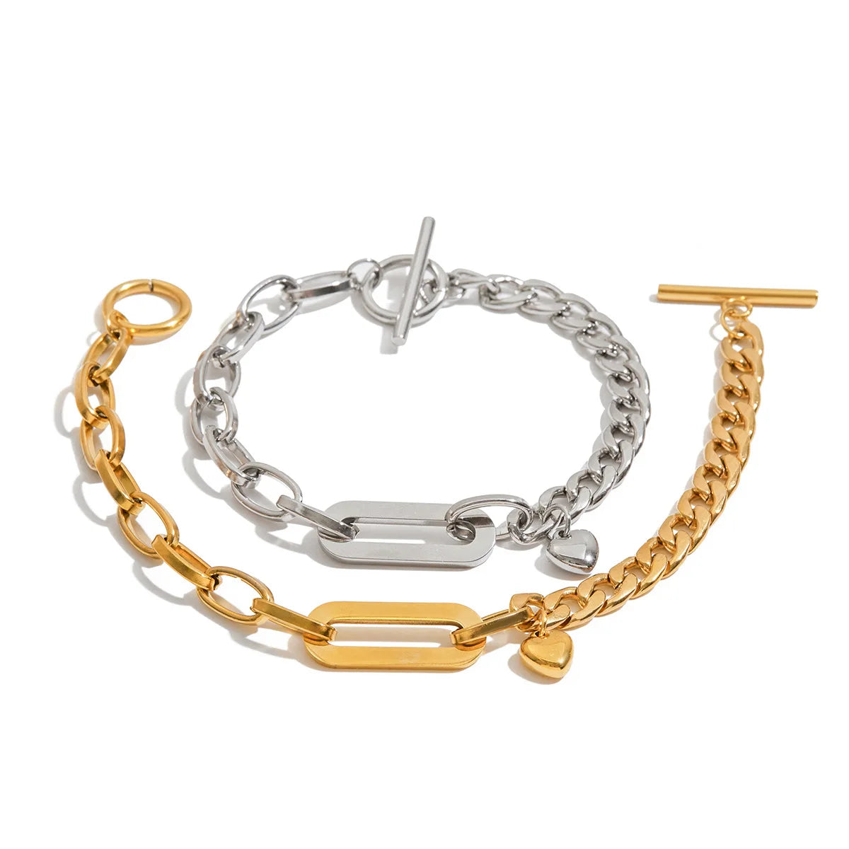 New Style Trendy Heart-shaped Chain Bracelet Cuban Chain Oval Chain Spliced Heart OT Clasp Jewelry Women Anniversary