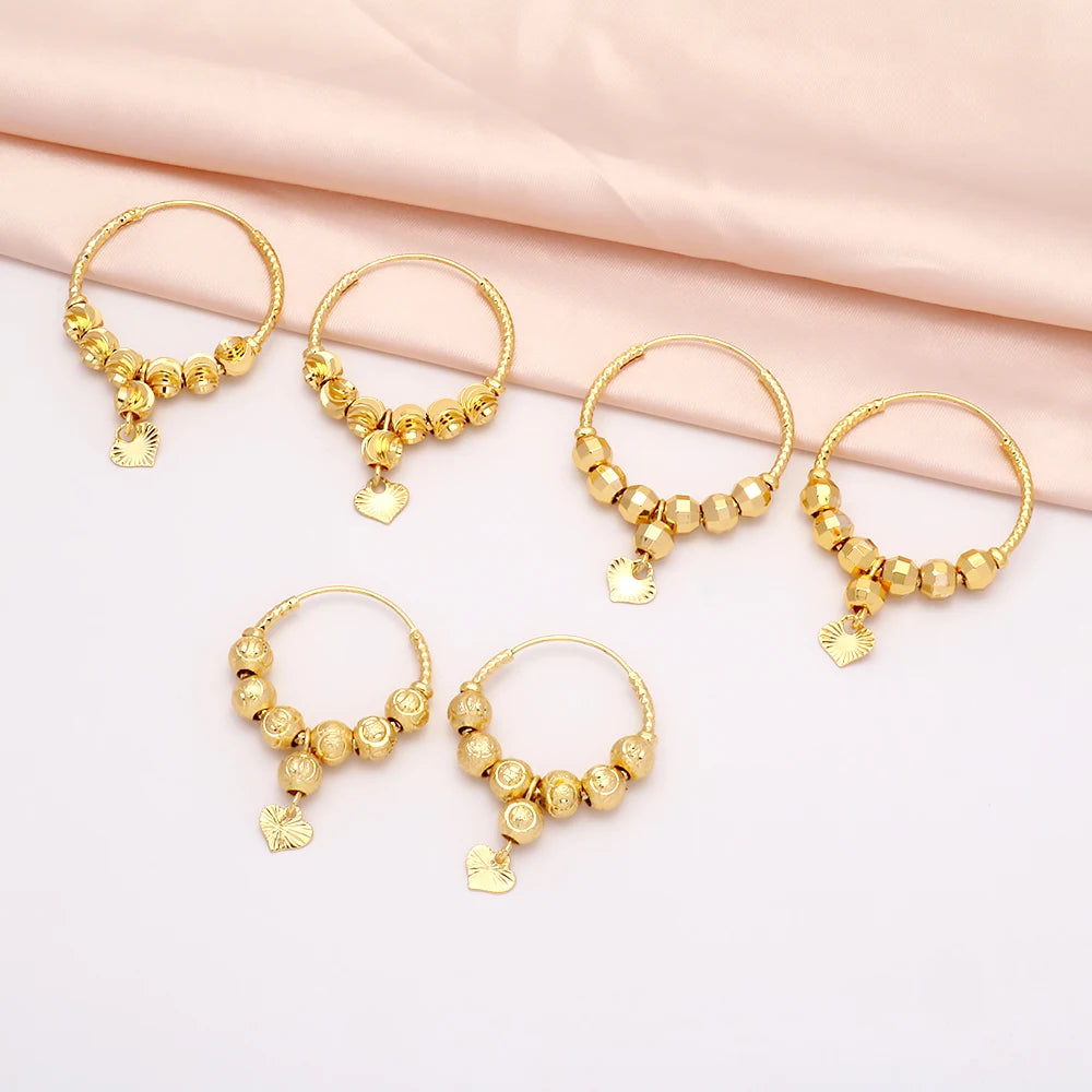 Jinxiuxing Classic Wholesale Clip Beads 24k Gold Earrings Fashion Charms Large Hoop Earrings Set for Women Jewelry