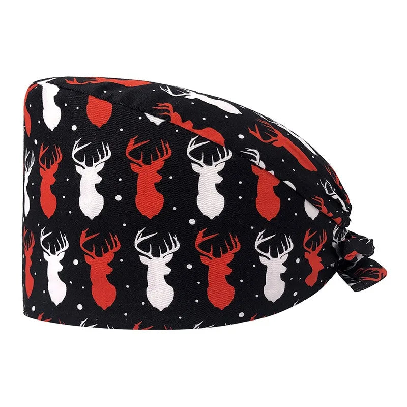 Scrub Caps Women Bouffant Scrub Hats Caps for Nurses Adjustable Working Cap Ponytail Pouch Tie Back Hats Medical Uniforms