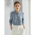 High - End 6A - Grade 100% Mulberry Silk Long - Sleeved Shirt for Women in Misty Blue 30 Momme Heavy - Weight Silk Blouse