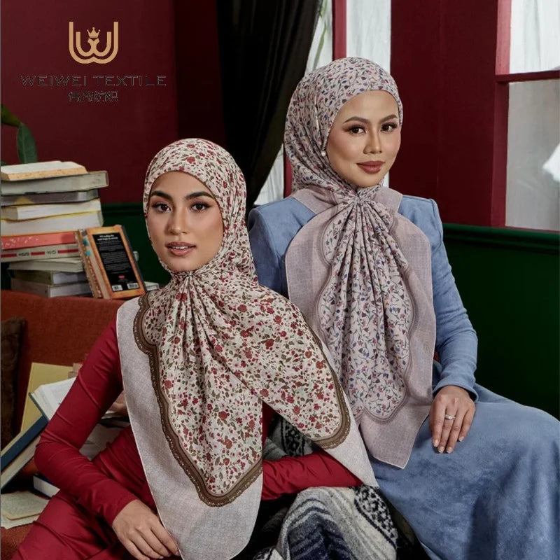 Custom Designer Printed Bawal Kids Women Wholesale Veil Malaysian Muslim Pour Femme Cotton Hijab Muluman