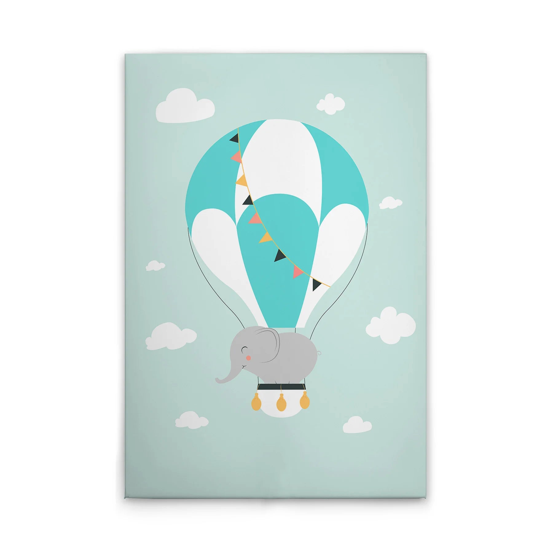 Made Germany Modern Home Decor Canvas Picture Hanging Hot Air Balloon Nursery Elephant Wedding Wall Art Green White Stretcher