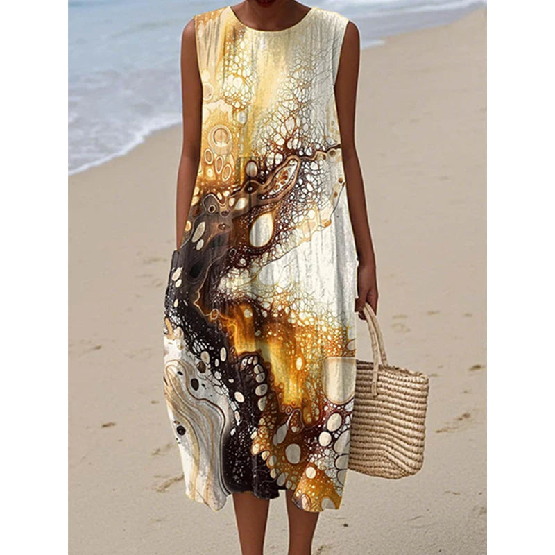 2025 Summer New Style Sleeveless Casual Printed Temperament Dress a Fresh Casual and Comfortable Dress