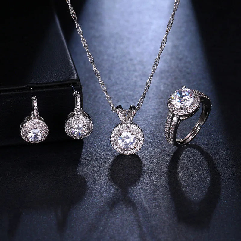 Wholesale Brass Religious Peace Design Zircon Bridal Engagement Wedding Necklace Earring Jewelry Sets