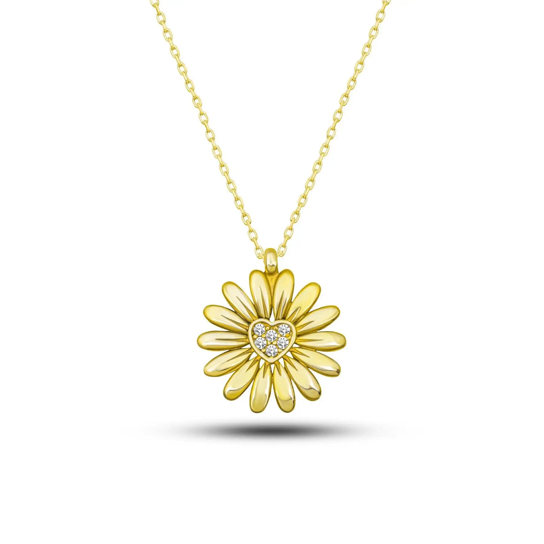 Hot Sale Custom Logo 925 Sterling Silver Daisy Pendant Necklace CZ Zircon Stone Engagement Wedding Gift for Women Gold Plated