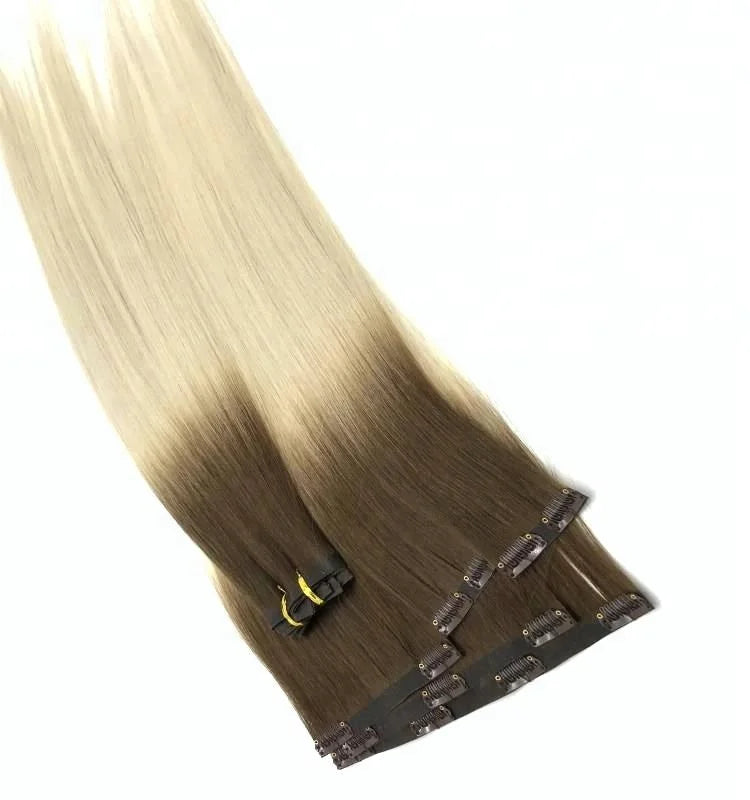 Wholesale Luxury Russian Virgin Hair Customized Color Single Weft Double-Drawn Clip-In Remy Extensions 10-30 Inch Invisible Hair