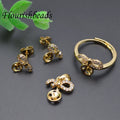18K Gold Plated  Brass Copper CZ Paved Bowknot Pendant Earring Ring DIY Set for Girl Women