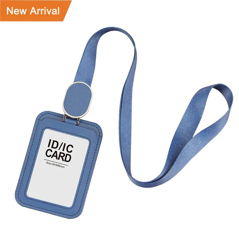 Wholesale PU Leather Work Card Sleeve Dual Purpose Employee Badge with Lanyard Retractable Vertical Horizontal Design