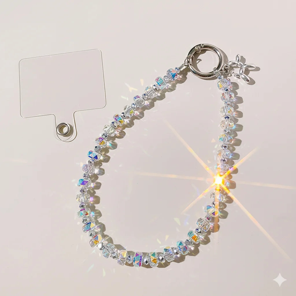 Trendy Crystal Phone Charm Car Wheel Beads Chain Fashion Bag Phone Chain Keyring