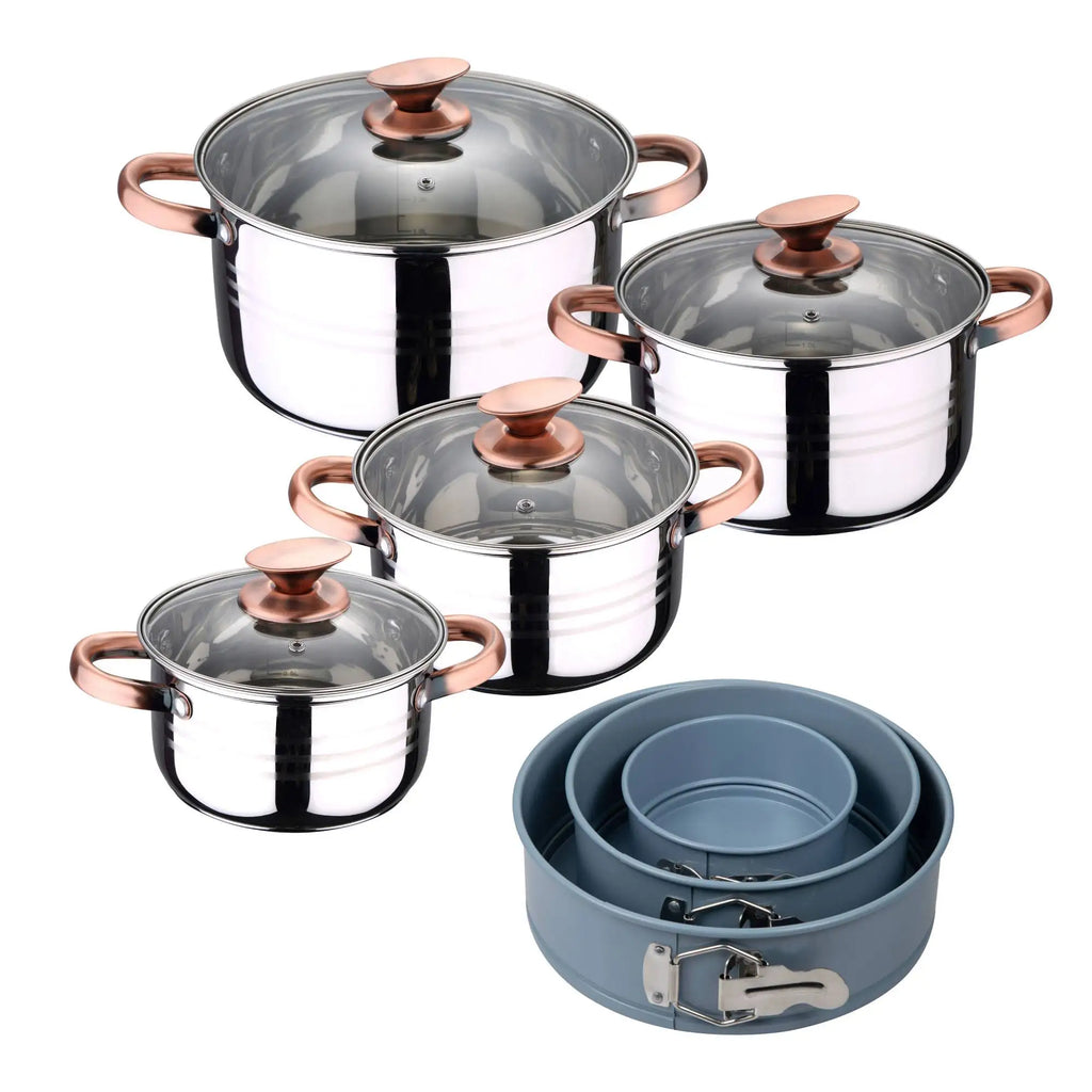 8-piece stainless steel cookware set suitable for induction hobs San Ignacio Premium Collection + Set of 3 round baking pans