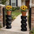 Wavy Spiral Black Resin Pedestal - Contemporary Design Stylish Outdoor Base for Planters & Entryway Garden Accents