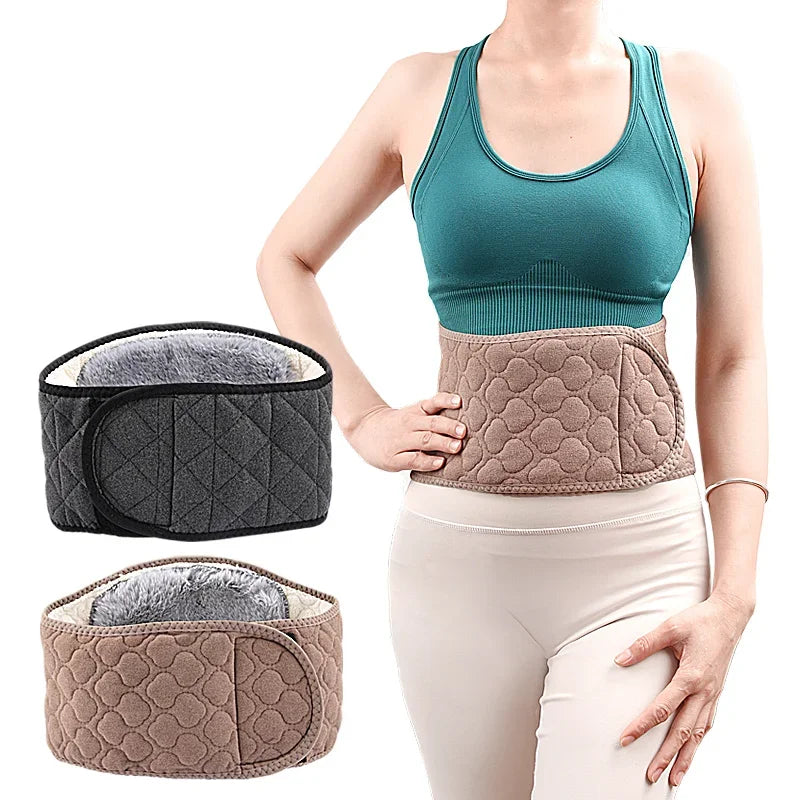 Melenlt 3-layer Winter Thicken Thermal Plush Waist Warmer Lumbar Support Belt Warm Abdominal Protector Back Brace