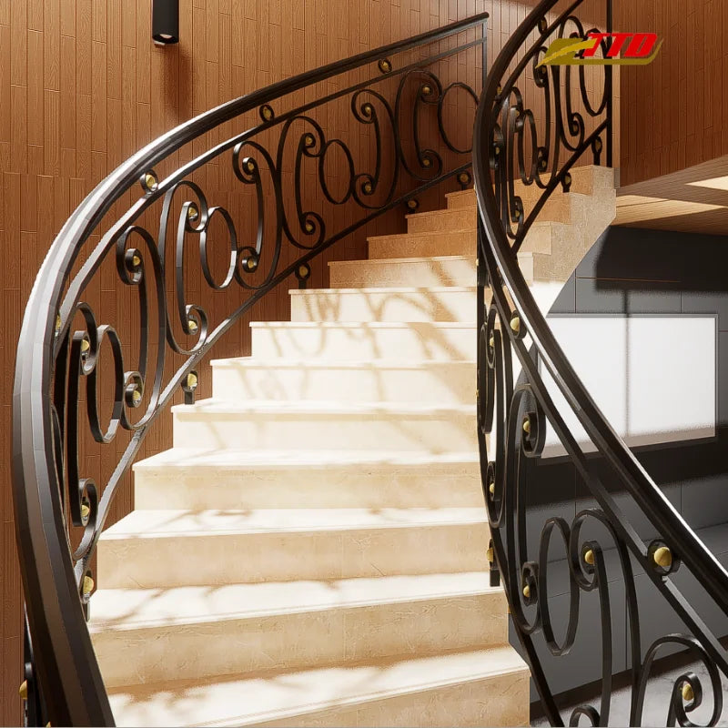 Indoor Stair Railing Solutions in Wrought Iron with Elegant Scrollwork Secure Grip Modern Villa Homes 1-Year Warranty
