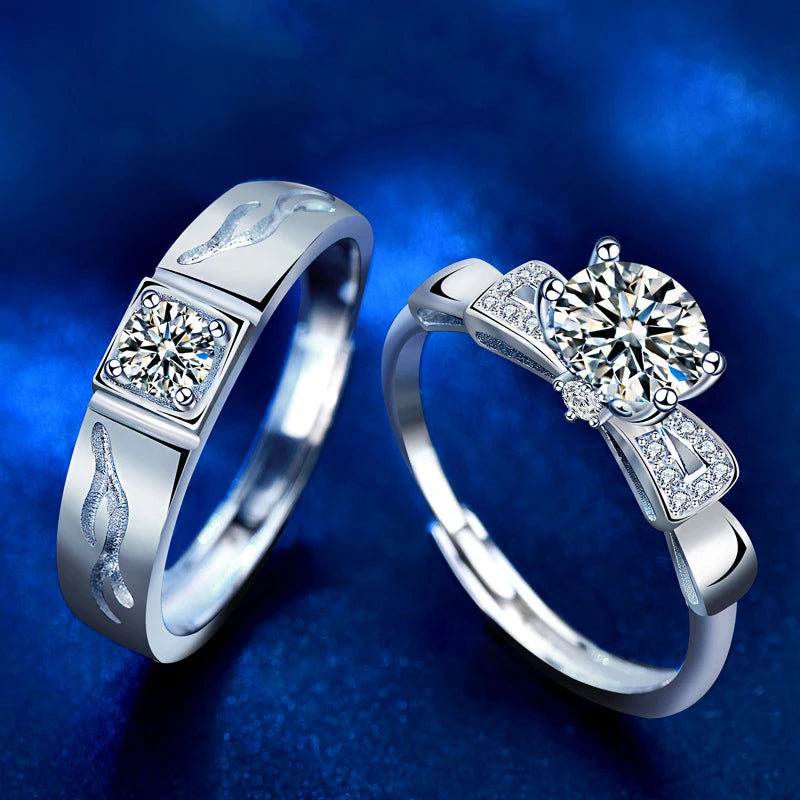 XJA015 925 Sterling Silver Couple Ring Niche Design Open Diamond Hoop for Men and Women Moissanite Rings